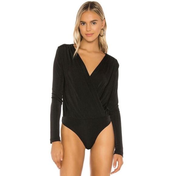 Free People Intimately‎ Turnt Bodysuit Womens S Black Surplice Long Sleeve Thong - Picture 1 of 11